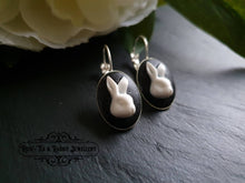 Load image into Gallery viewer, White Rabbit Cameo Drop/Dangle Earrings - 3x1.5cm(1.18 x 0.59 Inches) - Hinged Lever Back Closure - Silver Plated Base - Cute/Kawaii Style
