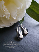Load image into Gallery viewer, White Rabbit Cameo Drop/Dangle Earrings - 3x1.5cm(1.18 x 0.59 Inches) - Hinged Lever Back Closure - Silver Plated Base - Cute/Kawaii Style