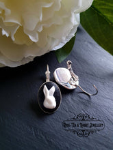 Load image into Gallery viewer, White Rabbit Cameo Drop/Dangle Earrings - 3x1.5cm(1.18 x 0.59 Inches) - Hinged Lever Back Closure - Silver Plated Base - Cute/Kawaii Style