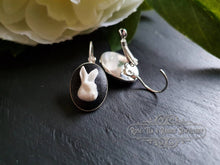 Load image into Gallery viewer, White Rabbit Cameo Drop/Dangle Earrings - 3x1.5cm(1.18 x 0.59 Inches) - Hinged Lever Back Closure - Silver Plated Base - Cute/Kawaii Style