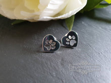 Load image into Gallery viewer, Pet Paw Print Inside Heart - Stainless Steel Stud Earrings - Butterfly/Post Closure - 12mm/1.2cm/0.47 Inches - Mirror Polish Finish