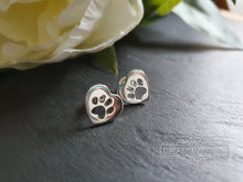 Load image into Gallery viewer, Pet Paw Print Inside Heart - Stainless Steel Stud Earrings - Butterfly/Post Closure - 12mm/1.2cm/0.47 Inches - Mirror Polish Finish