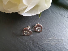 Load image into Gallery viewer, Pet Paw Print Inside Heart - Stainless Steel Stud Earrings - Butterfly/Post Closure - 12mm/1.2cm/0.47 Inches - Mirror Polish Finish