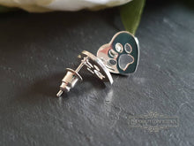 Load image into Gallery viewer, Pet Paw Print Inside Heart - Stainless Steel Stud Earrings - Butterfly/Post Closure - 12mm/1.2cm/0.47 Inches - Mirror Polish Finish
