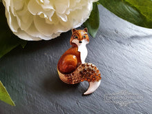 Load image into Gallery viewer, Little Brown Fox - Diamante & Enamel Pin Brooch - Can Also Be Worn As A Pendant - 5.5x3.5cm/55x35mm/2.16x1.37 Inches
