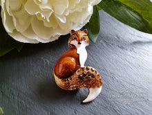 Load image into Gallery viewer, Little Brown Fox - Diamante & Enamel Pin Brooch - Can Also Be Worn As A Pendant - 5.5x3.5cm/55x35mm/2.16x1.37 Inches