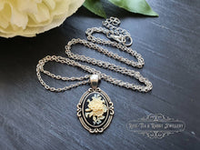 Load image into Gallery viewer, Small Floral Posy Necklace - Resin Cameo - Silver-Tone Base with Silver Plated Chain - Small Pendant - 3.5cm x 2.2cm (1.37 x 0.86 Inches)