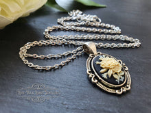 Load image into Gallery viewer, Small Floral Posy Necklace - Resin Cameo - Silver-Tone Base with Silver Plated Chain - Small Pendant - 3.5cm x 2.2cm (1.37 x 0.86 Inches)