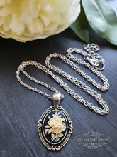Load image into Gallery viewer, Small Floral Posy Necklace - Resin Cameo - Silver-Tone Base with Silver Plated Chain - Small Pendant - 3.5cm x 2.2cm (1.37 x 0.86 Inches)