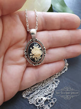 Load image into Gallery viewer, Small Floral Posy Necklace - Resin Cameo - Silver-Tone Base with Silver Plated Chain - Small Pendant - 3.5cm x 2.2cm (1.37 x 0.86 Inches)