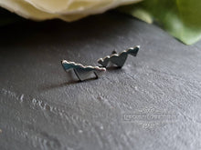 Load image into Gallery viewer, Tiny Triple Heart Silhouette Stud Earrings - Hypoallergenic Stainless Steel - 12mm Length/ 4mm Width - Mirror Polish Finish