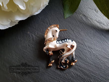 Load image into Gallery viewer, Unicorn Pin Brooch - Hand Enamelled - Diamante Detail - Goldtones, Cream and Black/Dark Grey - Scotland's National Animal - Convertible jewellery - 3.5x3cm ( 35x30mm/1.37x1.18 Inches)