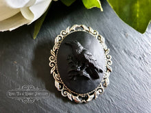 Load image into Gallery viewer, The Raven - Gothic Cameo Pin Brooch - Black on Black Raised Design - Modern-Vintage Look - 4x5cm(40x50mm/1.57x1.96 Inches) - Edgar Allan Poe