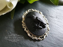 Load image into Gallery viewer, The Raven - Gothic Cameo Pin Brooch - Black on Black Raised Design - Modern-Vintage Look - 4x5cm(40x50mm/1.57x1.96 Inches) - Edgar Allan Poe