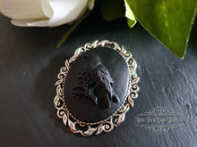 Load image into Gallery viewer, The Raven - Gothic Cameo Pin Brooch - Black on Black Raised Design - Modern-Vintage Look - 4x5cm(40x50mm/1.57x1.96 Inches) - Edgar Allan Poe