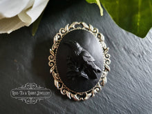 Load image into Gallery viewer, The Raven - Gothic Cameo Pin Brooch - Black on Black Raised Design - Modern-Vintage Look - 4x5cm(40x50mm/1.57x1.96 Inches) - Edgar Allan Poe