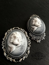 Load image into Gallery viewer, Classical Mermaid Brooch, White/Black Background, Antiqued Silvertone Base, Modern-Vintage Design,  4x5cm (1.57x1.96 inches)