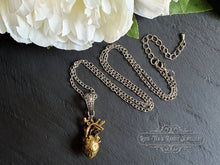 Load image into Gallery viewer, Anatomical Heart, 3 Dimensional Design, Antiqued Raw Brass Heart with Silvertone Chain