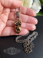 Load image into Gallery viewer, Anatomical Heart, 3 Dimensional Design, Antiqued Raw Brass Heart with Silvertone Chain