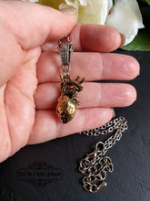 Load image into Gallery viewer, Anatomical Heart, 3 Dimensional Design, Antiqued Raw Brass Heart with Silvertone Chain