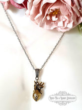 Load image into Gallery viewer, Anatomical Heart, 3 Dimensional Design, Antiqued Raw Brass Heart with Silvertone Chain