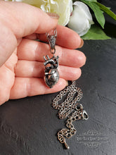 Load image into Gallery viewer, Anatomical Heart, 3 Dimensional Design, Antiqued Silvertone Finish with Silvertone Chain