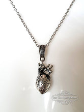 Load image into Gallery viewer, Anatomical Heart, 3 Dimensional Design, Antiqued Silvertone Finish with Silvertone Chain