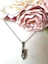 Load image into Gallery viewer, Anatomical Heart, 3 Dimensional Design, Antiqued Silvertone Finish with Silvertone Chain