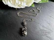 Load image into Gallery viewer, Anatomical Heart, 3 Dimensional Design, Antiqued Silvertone Finish with Silvertone Chain