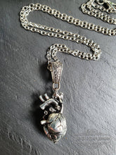 Load image into Gallery viewer, Anatomical Heart, 3 Dimensional Design, Antiqued Silvertone Finish with Silvertone Chain