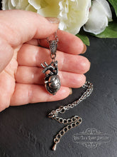 Load image into Gallery viewer, Anatomical Heart, 3 Dimensional Design, Antiqued Silvertone Finish with Silvertone Chain