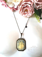 Load image into Gallery viewer, Kraken Cameo Pendant Necklace, Antiqued Bronze Finish, Ocean Blue Crystal Detail, Scallop Shell Charm, 7x4cm(70x40mm/2.75x1.57 Inches)