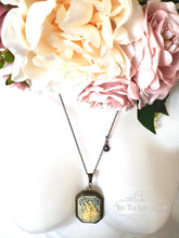 Load image into Gallery viewer, Kraken Cameo Pendant Necklace, Antiqued Bronze Finish, Ocean Blue Crystal Detail, Scallop Shell Charm, 7x4cm(70x40mm/2.75x1.57 Inches)