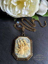 Load image into Gallery viewer, Kraken Cameo Pendant Necklace, Antiqued Bronze Finish, Ocean Blue Crystal Detail, Scallop Shell Charm, 7x4cm(70x40mm/2.75x1.57 Inches)
