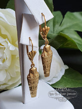 Load image into Gallery viewer, Egyptian Earrings, Drop | Dangle, Sarcophagus Charm, Raw Brass Goldtone Finish, Lever Back Closure, Drop Length: 4.5cm( 45mm/1.77 Inches)