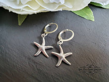 Load image into Gallery viewer, Petite Silvertone Starfish Drop Earrings, Circular Lever Back Closure, Length: 3.5cm(35mm/1.37 Inches)