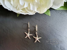 Load image into Gallery viewer, Petite Silvertone Starfish Drop Earrings, Circular Lever Back Closure, Length: 3.5cm(35mm/1.37 Inches)