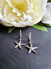 Load image into Gallery viewer, Petite Silvertone Starfish Drop Earrings, Circular Lever Back Closure, Length: 3.5cm(35mm/1.37 Inches)