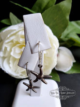 Load image into Gallery viewer, Petite Silvertone Starfish Drop Earrings, Circular Lever Back Closure, Length: 3.5cm(35mm/1.37 Inches)