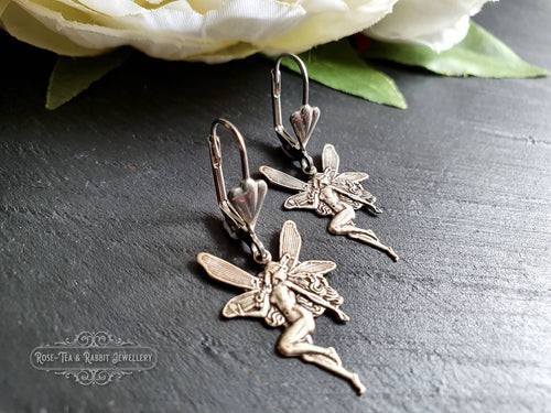 Fairy, Drop/Dangle Earrings, Art Deco/Art Nouveau Style, Antiqued Finish, Stainless Steel LeverBack Closure, 4x1.6cm(40x16mm/1.57x63 Inches)