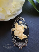 Load image into Gallery viewer, Fairy, Cameo Pin Brooch, Antiqued Silvertone Base, Modern-Vintage Design, 5.9x3.2cm/2.32x1.25 Inches, Elegant, Art Deco, Art Nouveau Style
