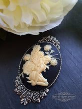 Load image into Gallery viewer, Fairy, Cameo Pin Brooch, Antiqued Silvertone Base, Modern-Vintage Design, 5.9x3.2cm/2.32x1.25 Inches, Elegant, Art Deco, Art Nouveau Style
