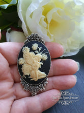 Load image into Gallery viewer, Fairy, Cameo Pin Brooch, Antiqued Silvertone Base, Modern-Vintage Design, 5.9x3.2cm/2.32x1.25 Inches, Elegant, Art Deco, Art Nouveau Style
