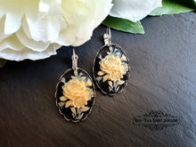 Load image into Gallery viewer, Floral Posy Resin Cameo Drop Earrings, Classic Vintage Look, Bright Silver, Leverback Closure, Lace Edge Detail, 3.7x1.9cm(1.45x0.74 Inches)
