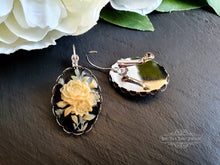 Load image into Gallery viewer, Floral Posy Resin Cameo Drop Earrings, Classic Vintage Look, Bright Silver, Leverback Closure, Lace Edge Detail, 3.7x1.9cm(1.45x0.74 Inches)
