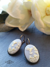 Load image into Gallery viewer, Birds Egg Blue and Ivory Hummingbird/Flowers Cameo - Drop/Dangle Earrings - Modern Vintage Style - Leverback - 3.7x1.9cm(1.45 x 0.74 Inches)
