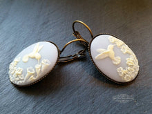 Load image into Gallery viewer, Birds Egg Blue and Ivory Hummingbird/Flowers Cameo - Drop/Dangle Earrings - Modern Vintage Style - Leverback - 3.7x1.9cm(1.45 x 0.74 Inches)
