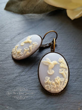 Load image into Gallery viewer, Birds Egg Blue and Ivory Hummingbird/Flowers Cameo - Drop/Dangle Earrings - Modern Vintage Style - Leverback - 3.7x1.9cm(1.45 x 0.74 Inches)
