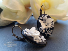 Load image into Gallery viewer, Butterfly Cameo Drop/Dangle Earrings - Bright Silver Plate Base - Vintage Inspired - Leverback Closure - 3.7cm x 1.9cm (1.45 x 0.74 Inches)
