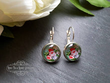 Load image into Gallery viewer, Mint Green Floral Glass Cabochon Drop Earrings - 1.2cm Diameter/2.5cm Drop Length - Silver Plated Base - Lead/Nickle Free - Pretty &amp; Dainty
